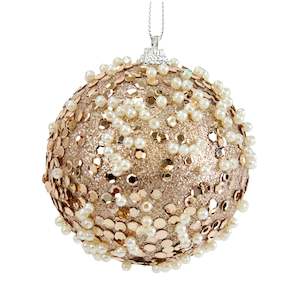 Seasonal: Christmas Ball Champagne, Sequin with White Pearl - 8cm
