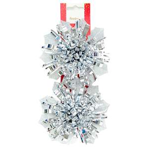 Christmas Glitter Bow, Silver- 2pk