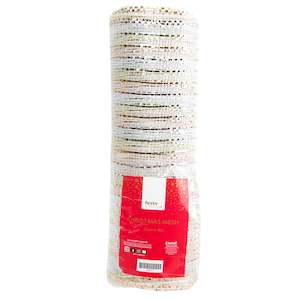 Christmas Polymesh Wrap, Gold/Silver/Red- 25cmx9m