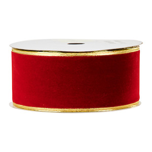 Christmas Wired Velvet Ribbon, Red & Gold- 2.5inx20m