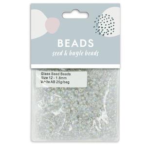 12-1.8mm Glass Seed Beads, White AB- 25g- Sullivans