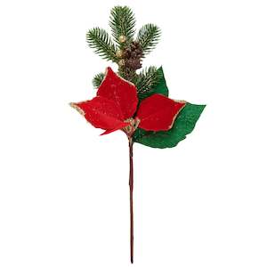 Christmas Novelty: Christmas Glitter Poinsettia Pick- 37cm