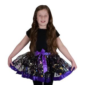Party Supplies: Halloween Tutu with Cat & Bats Print, Purple Multicol- 30cm