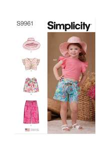 Childrens Shorts: Simplicity Pattern 9961 Toddlers' Shorts, Pants, Hat and Knit Top Worn Front or Back