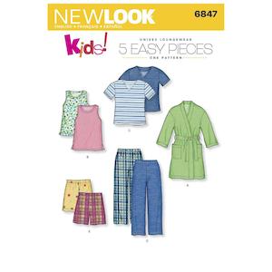 Newlook Pattern 6847 Child Robe, Pajama Pants or Shorts and Knit Tops