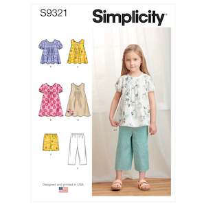 Childrens Shorts: Simplicity Pattern 9321 Children's Tucked Tops, Dresses, Shorts and Pants
