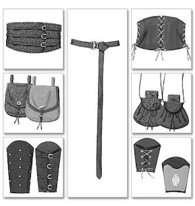 Adults Costumes: Butterick Pattern B5371 Misses'/Men's Wrist Bracers, Corset, Belt And Pouches