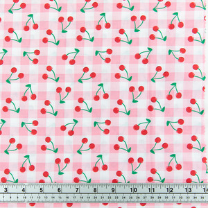Fabric And Patterns: Print Craft & Quilting Fabric, Cherries On Pink Gingham- Width 112cm
