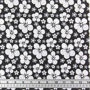 Fabric And Patterns: Print Craft & Quilting Fabric, White On Black Large Floral- Width 112cm
