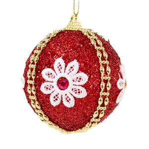Christmas: Christmas Ball Red, Flower String - 8cm