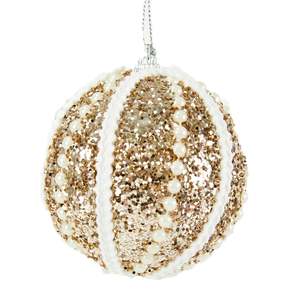 Christmas: Christmas Ball Champagne, White Cord Swirl - 8cm