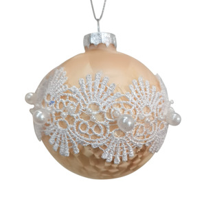 Christmas Bauble with Lace Bead Accent, Gold- 8cm