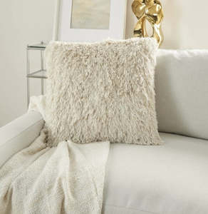 Bedroom: Mina Victory Shaggy Cushion, Ivory- 50.8cmx50.8cm