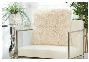 Bedroom: Mina Victory Shaggy Cushion, Cream- 50.8cmx50.8cm
