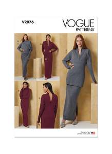 Womens Tops: Vogue Pattern V2076 Misses' Knit Dress and Top Worn Front and Back and Skirt