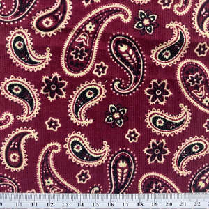 Printed Corduroy Fabric, Red Paisley- Width 114cm