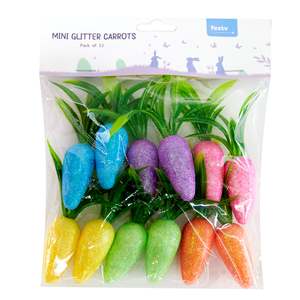 Seasonal: Easter Polystyrene Carrots with Glitter Small 12pc 1.5cmx4cm