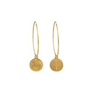 Saints: Saint Charm Hoop Earrings | Gold