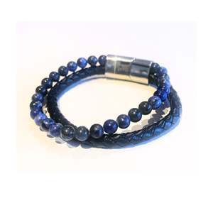 Bead and Leather Bracelet for Him | Cobalt Blue and Navy