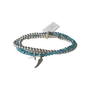Lkd Classic: Beaded Bracelet Set  | Iridescent Blue and Silver | 4mm