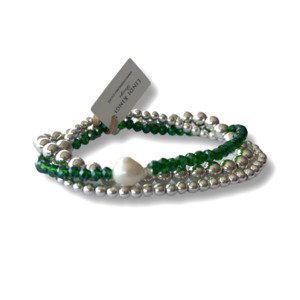Lkd Classic: Beaded Bracelet Set  | Emerald, Pearl and  Luxe Silver