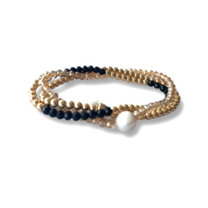 Beaded Bracelet Set | Champagne Pearl Black and Gold