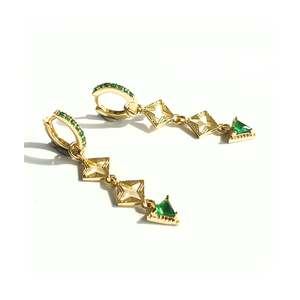 Byzantine Romance -Byzante Triple Drop Embellished Sleepers| Gold w Emerald