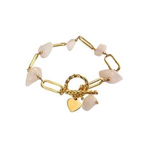 Bracelets: Rose Quartz & Paperclip bracelet | Gold