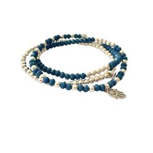 Bracelets: Beaded Bracelet Set  | Denim Double Wrap and Silver