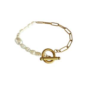 Pearl Paperclip Bracelet | Gold