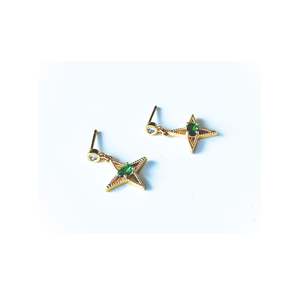 Byzantine Romance - Star Romance Earrings | Gold w Clear & Emerald zirconia