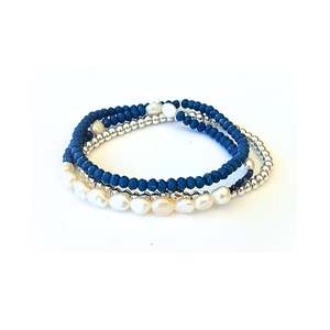Beaded Bracelet Set  | Baroque Pearl, Blue and Silver