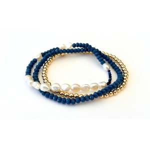 Beaded Bracelet Set| Baroque Pearl, Blue and Gold