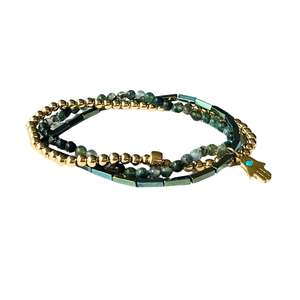 Courage And Grace: Beaded Bracelet Set  | Moss Agate | Gold