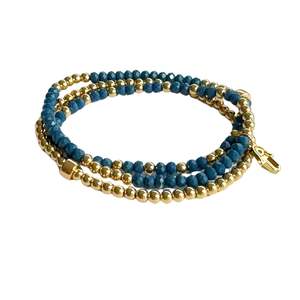 Beaded Bracelet Set  | Denim Double Wrap and Gold