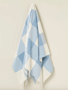 100% Merino Wool Throw Checkboard Aqua Exquisiste
