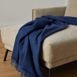 Products: Cashmere Lambswool Herringbone Throw DENIM - Linen Boutique