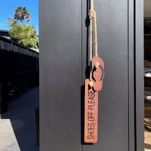 NZ Wall Art Outdoor Wall Art NZ Kiwiana: Shoes Off Jandal Corten
