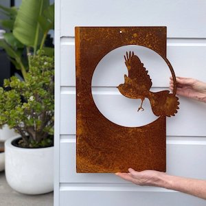 fantail in flight portrait wall art | corten