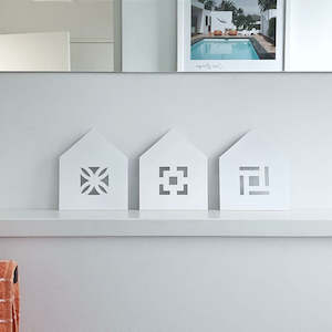 Breeze Block Houses Wall Decor (Set of 3) White
