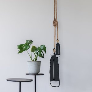 Huia Feathers BLACK with NATURAL rope