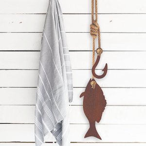 fish & hook wall hanging | corten
