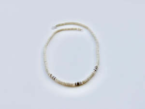 Necklaces: Heishi Shell, Brass and Button Pearl Necklace - Sterling Silver