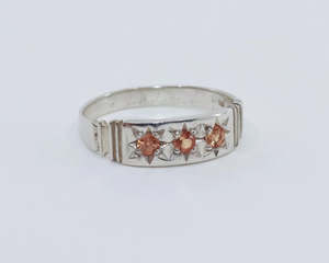 Silver Jewellery: Orions Belt Ring - Sterling Silver & Padparadscha Sapphire
