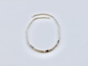 Heishi Shell, Brass and Button Pearl Necklace - STG Silver - LISA WEBB
