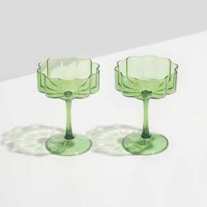 Dinnerware: Two Wave Coupe Glasses in Green