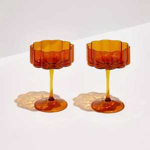 Two Wave Coupe Glasses in Amber