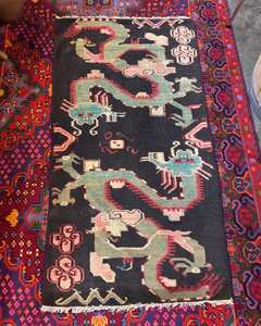 Vintage Rugs: Black Dragon Tibetan Vintage Rug