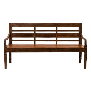 Vintage Long Teak Bench With Armrests