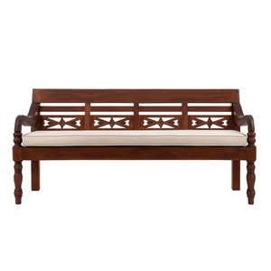 Carved Teak Bench with Cushion